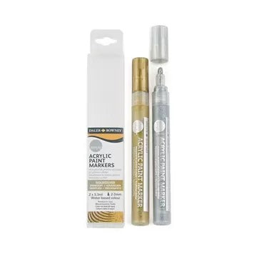 Daler Rowney - Gold &amp; Silver Simply Acrylic Paint Markers Set Of 2