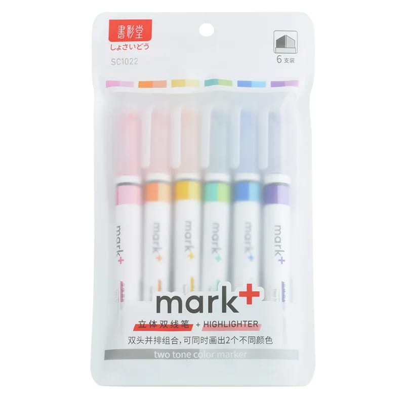 Dual Tone Highligther Marker - Set of 6