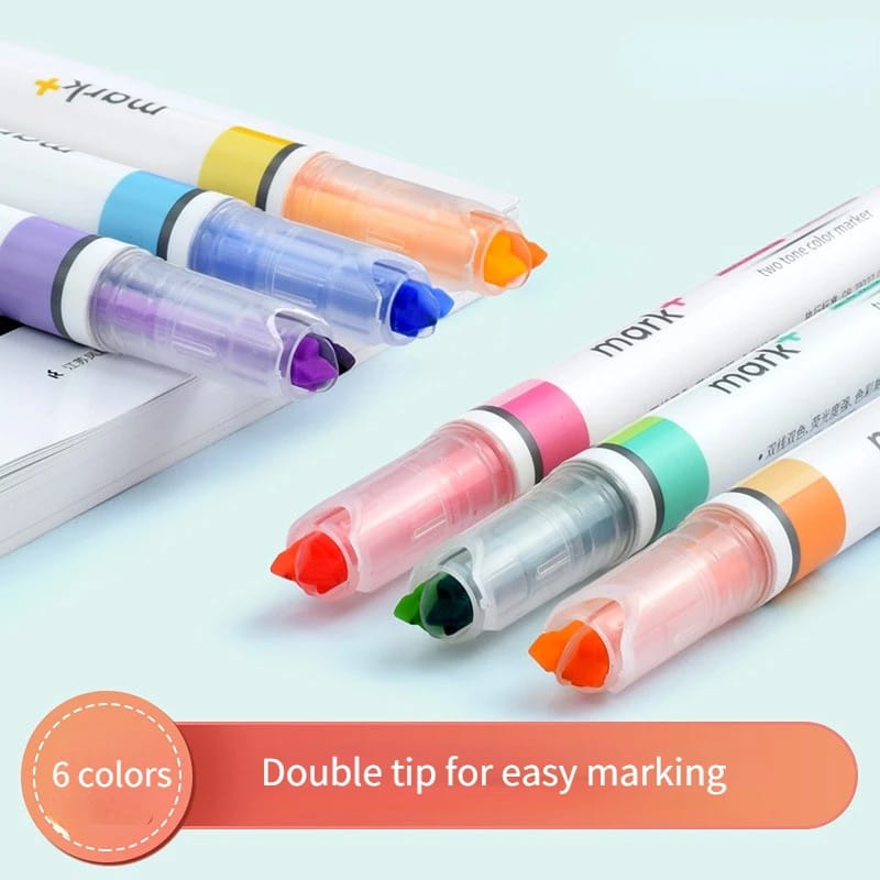 Dual Tone Highligther Marker - Set of 6