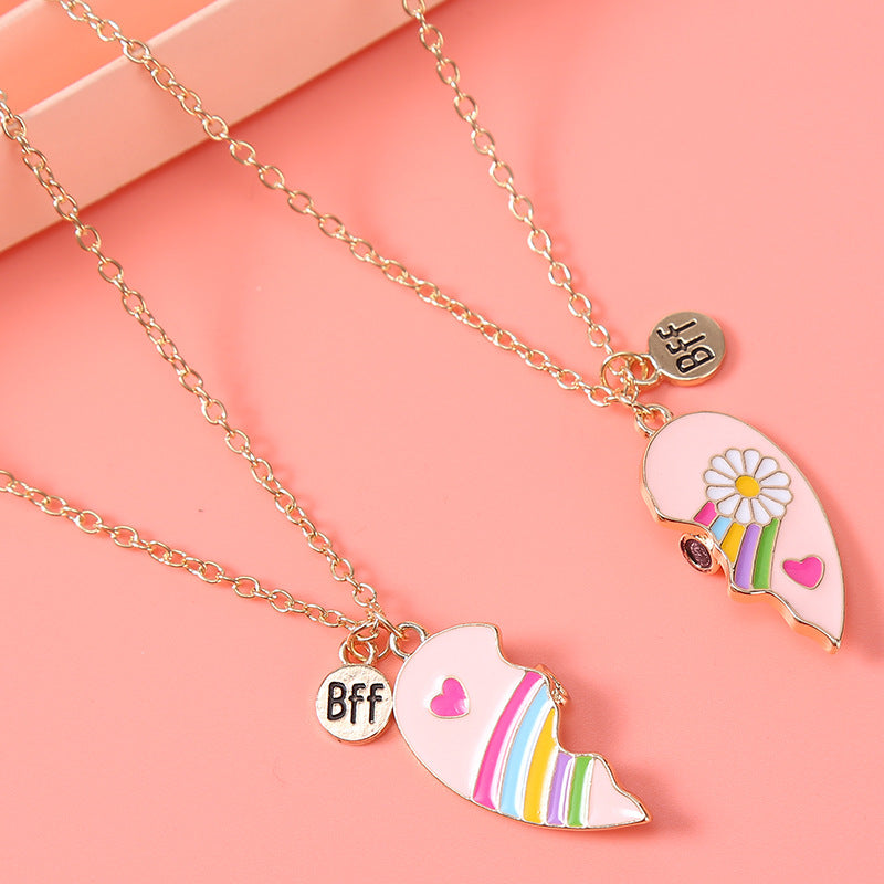 Rainbow Daisy Pink Necklace  ( BFF ) Set of 2