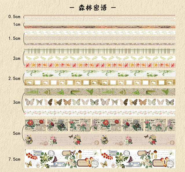 Retro Plants &amp; Butterfly - Washi Tape Set Of 18