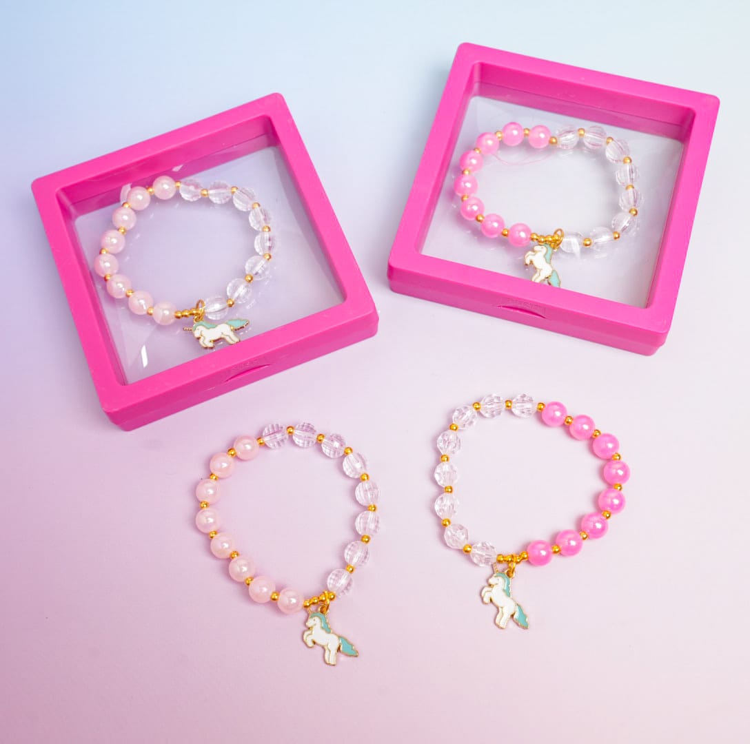 Unicorn Charm Beaded Pink Pearls - Bracelet