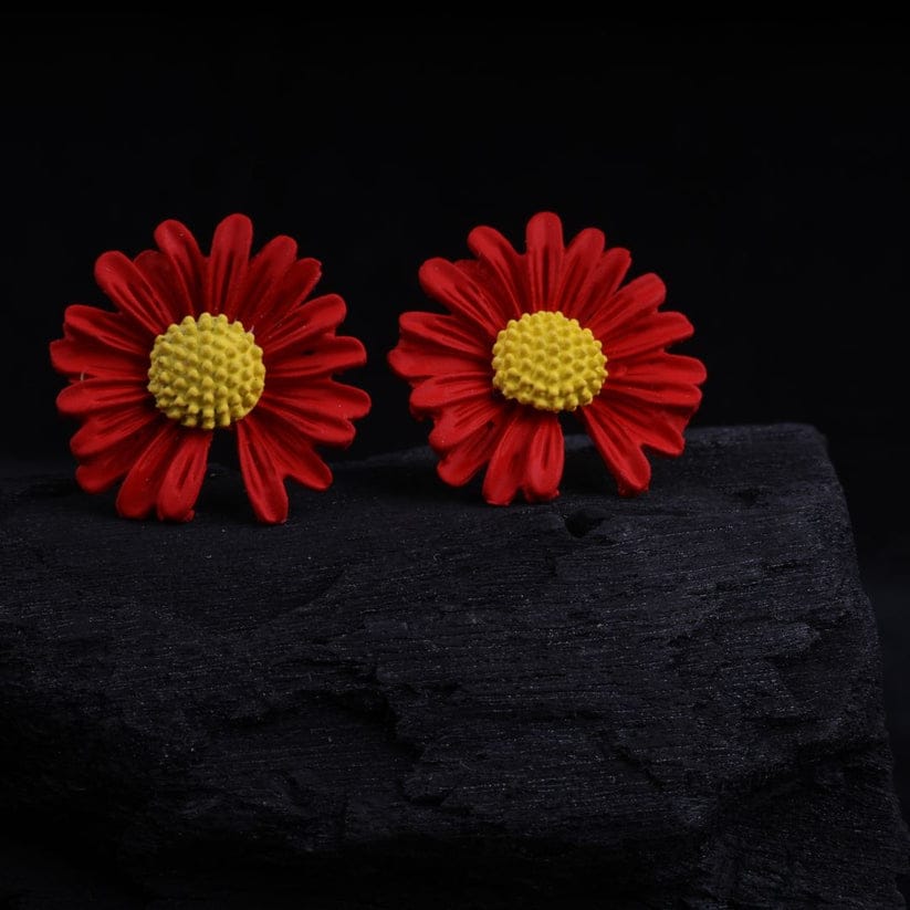 Red Daisy Flowers - Earrings