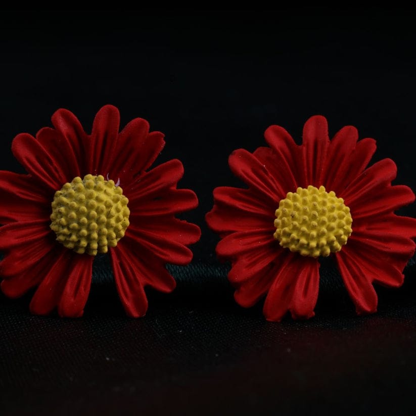 Red Daisy Flowers - Earrings