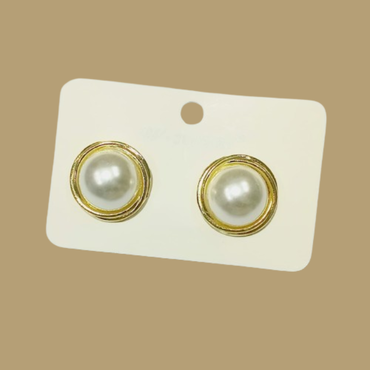 Pearl Round Gold - Earrings