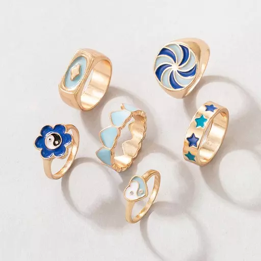 Blue Enameled Gold - Rings Set
