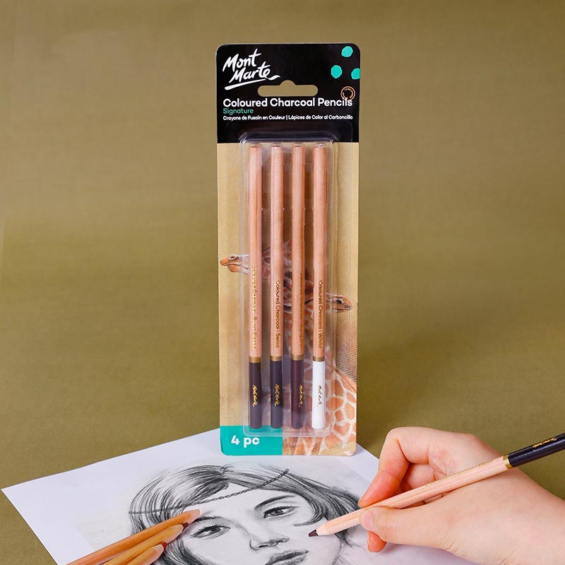 Coloured Charcoal Pencils Set Of 4