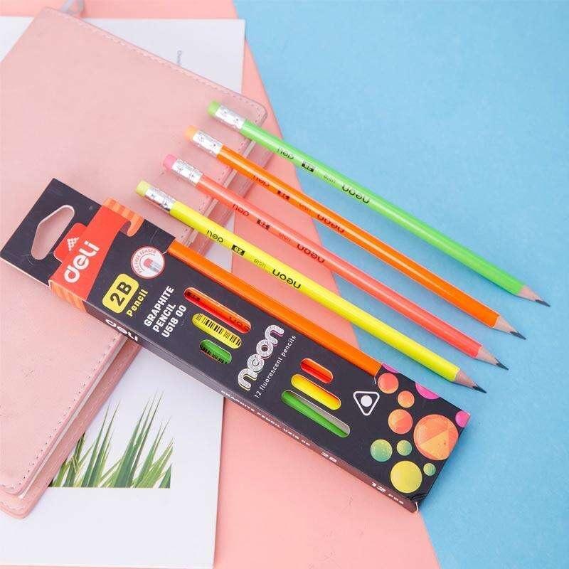 Deli HB Neon Pencil With Eraser 