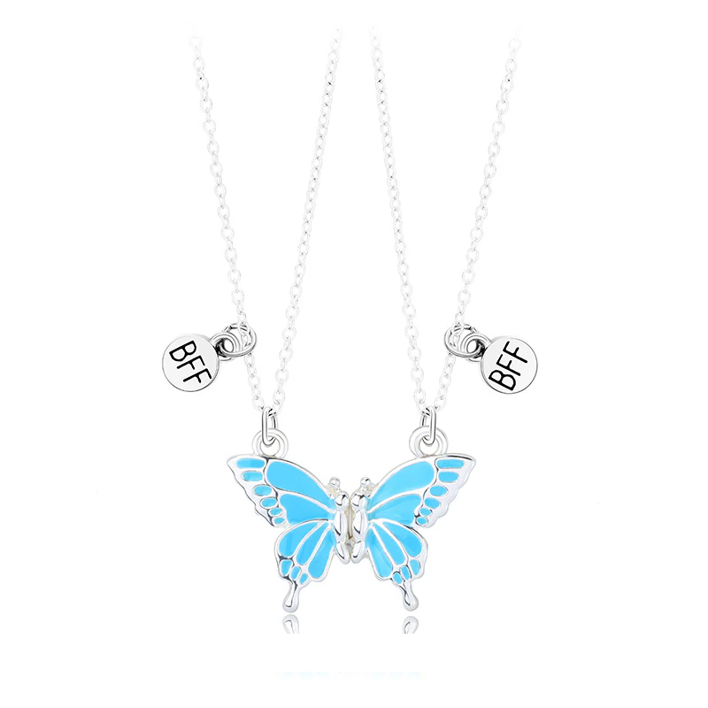 Blue Butterfly - Necklace (  BFF ) Set Of 2