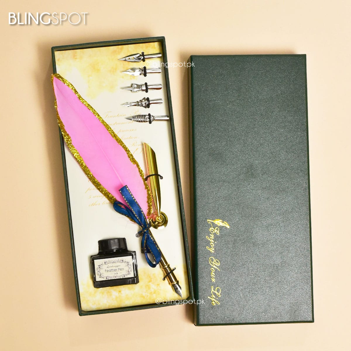 Luxury Vintage Pink Feather Dip Pen Set - Style 36