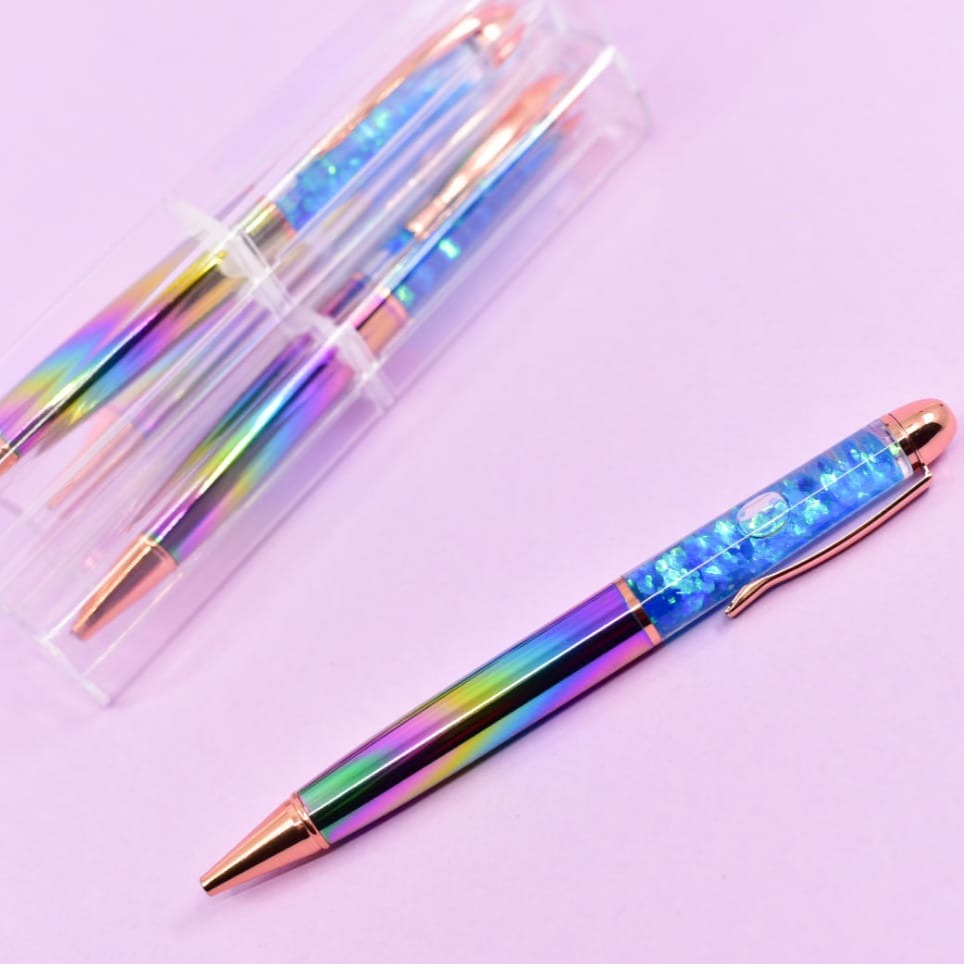 Rainbow Metallic Premium Metal Ball Pen - Blue Diamond Cutting