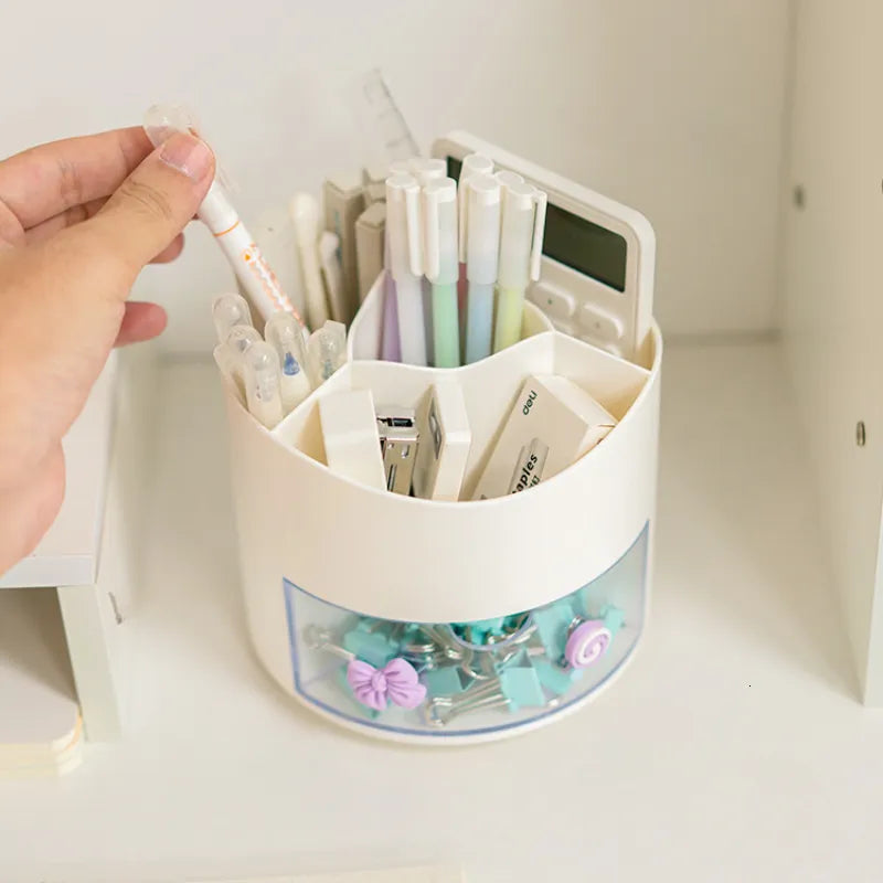 Rotary White  - Stationery Organizer &amp; Makeup Brushes Holder