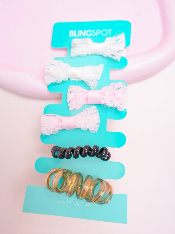 Pastel Bow Clips & Hair Ties - Hair Accessories Style 11