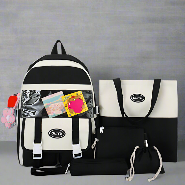 Black & Off White - Backpack Set Of 5