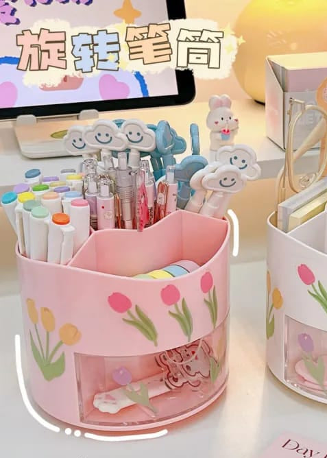 Rotary Pink - Stationery Organizer &amp; Makeup Brushes Holder