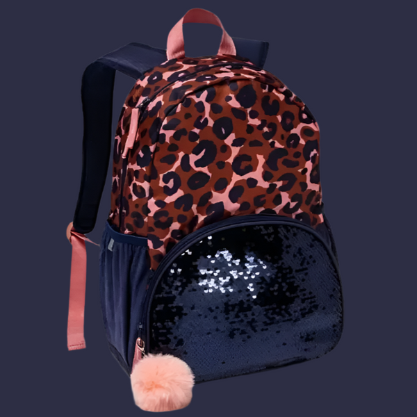 Navy Sequin & Leopard Print  - Backpack