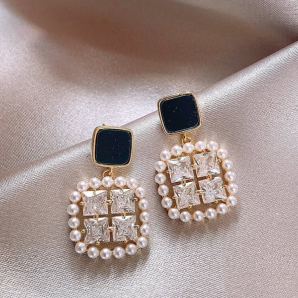 Pearl & Diamond Square - Earring