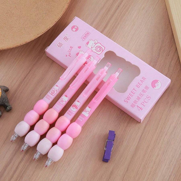 Bear Flower Soft Grip  - Press Gel Pen Set of 4