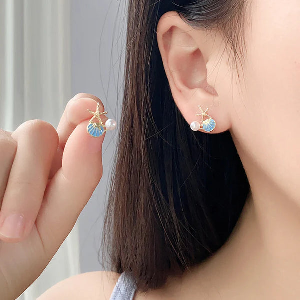 Pearl Sea Shell Blue - Earring