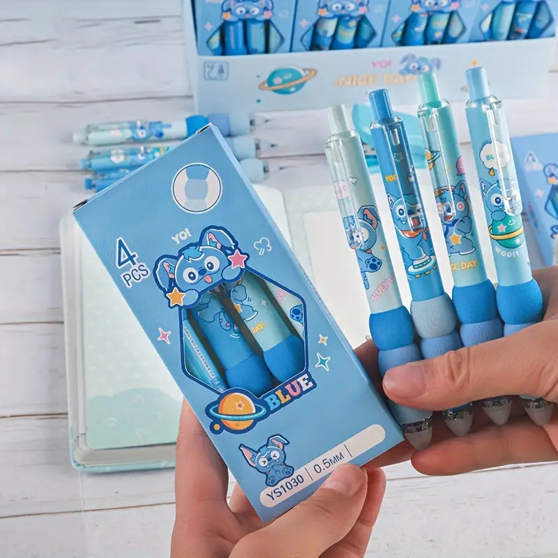 Planet Animal Blue Soft Grip - Press Gel Pen Set of 4