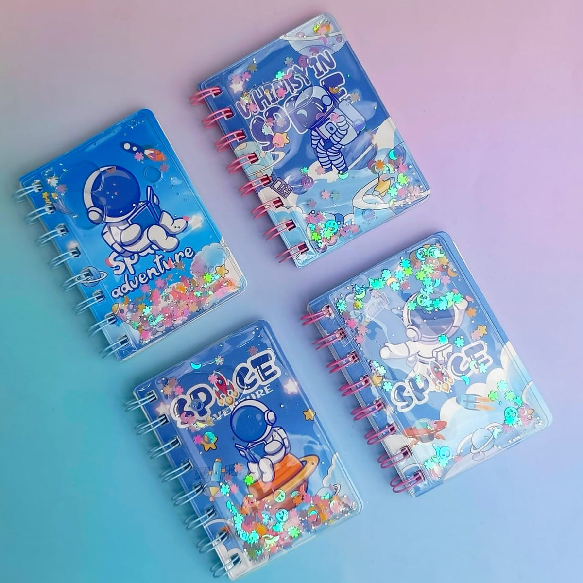 Space Adventure Glitter Water Spiral - Notebook / Journal