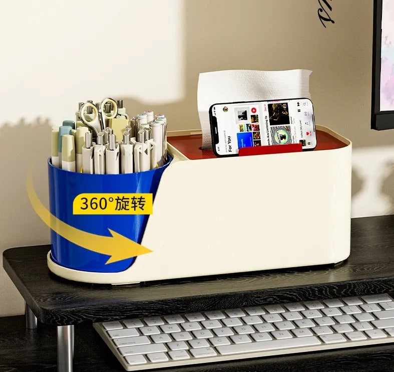 360 Rotate Multifunctional - Stationery Organizer &amp; Desk Organizer - Tissue Box