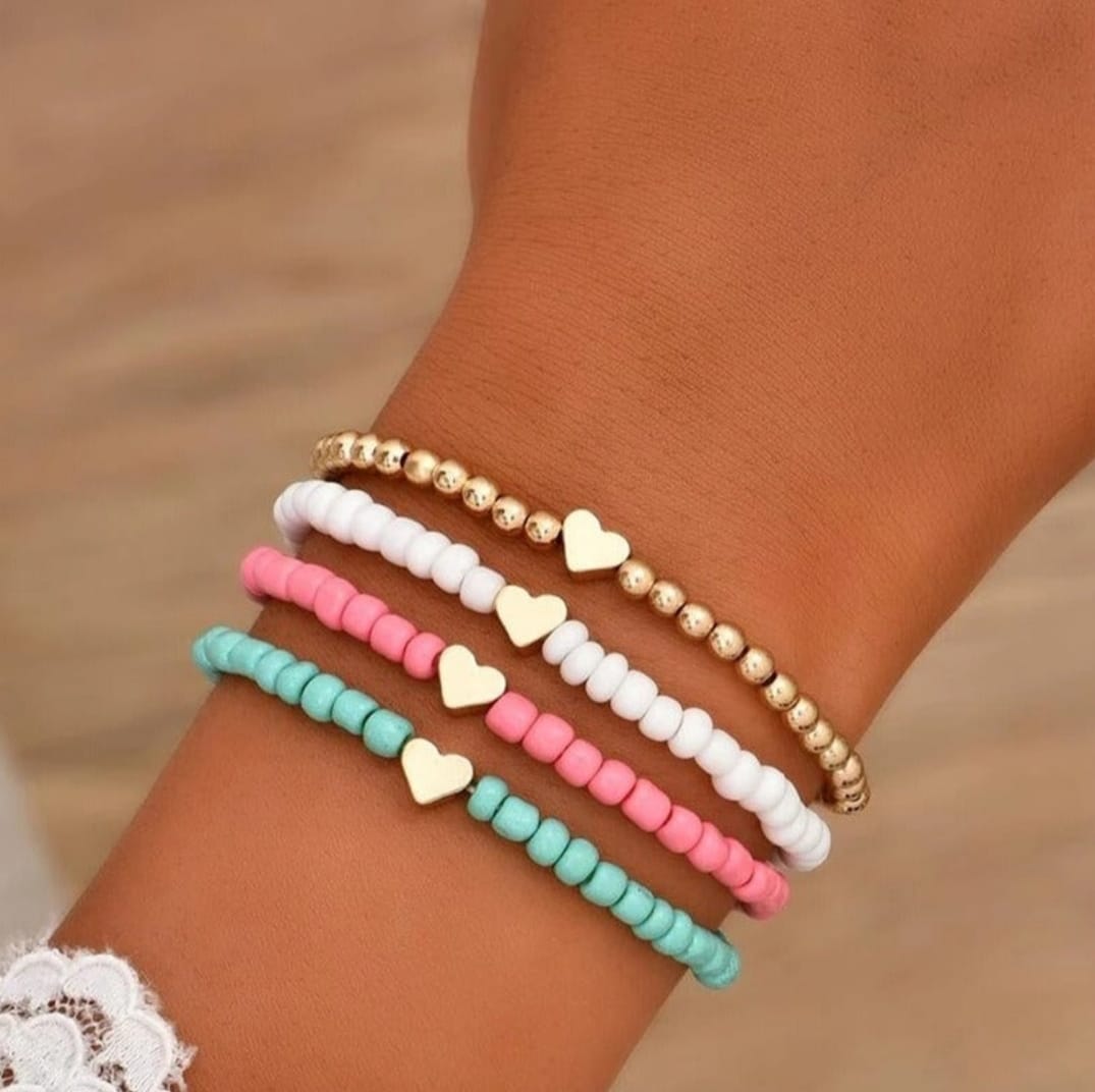 Foiled Heart Candy Color Bracelet   - Bracelet Set Of 4