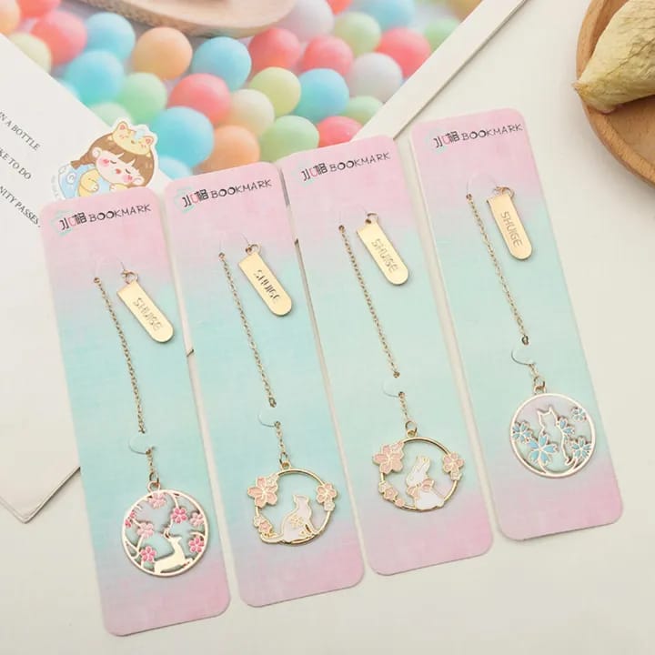 Sakura Flower &amp; Animals Gold Foil - Dangling  Bookmark
