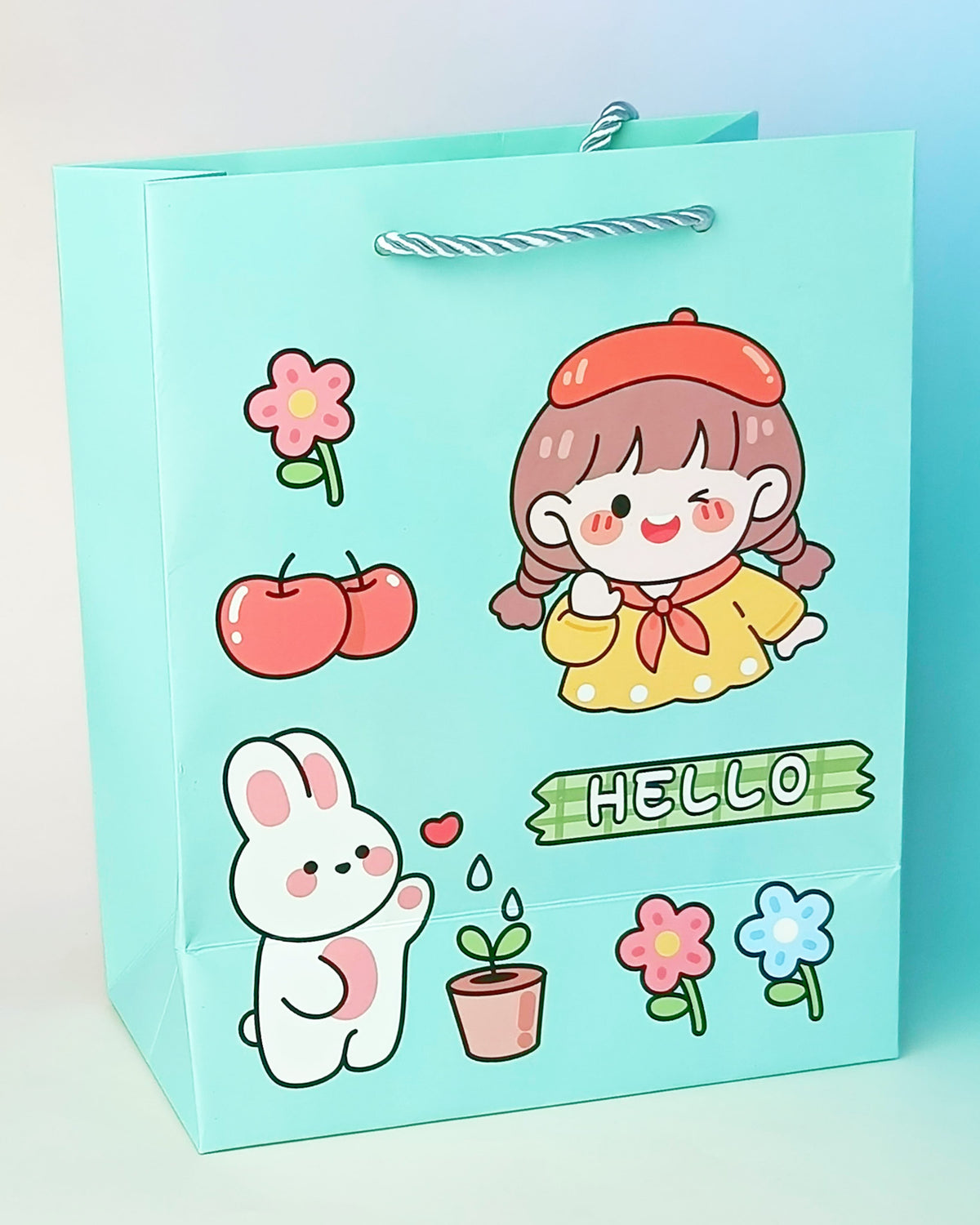 Hello Kawai Girl &amp; Animals Blue - Gift Bag