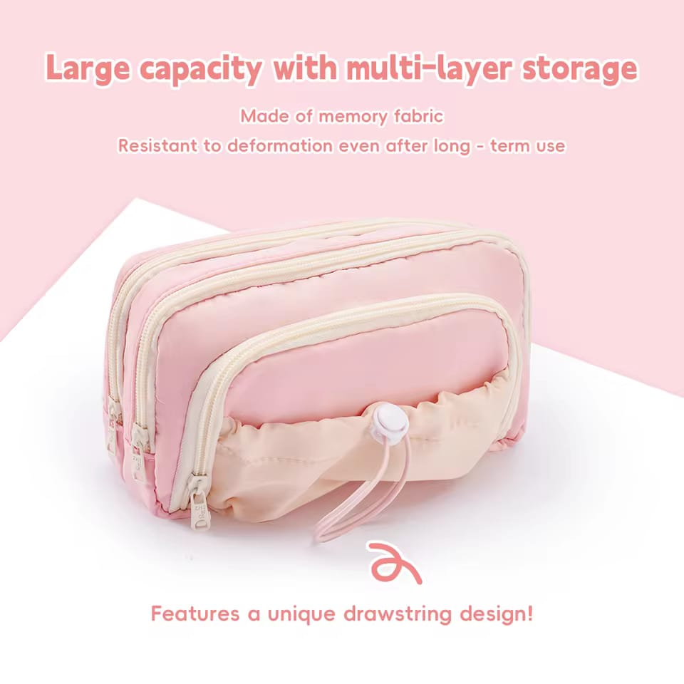 Pink  Large Capacity - 3 Zip Pouch