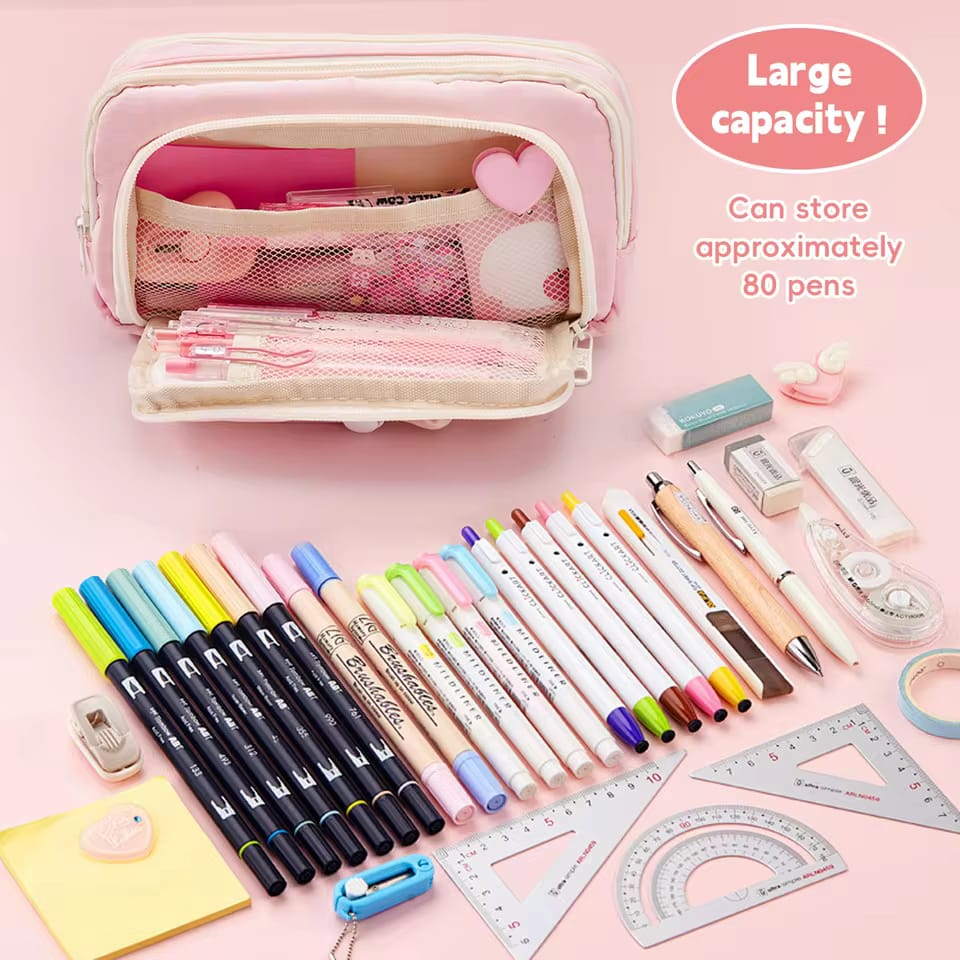 Pink  Large Capacity - 3 Zip Pouch