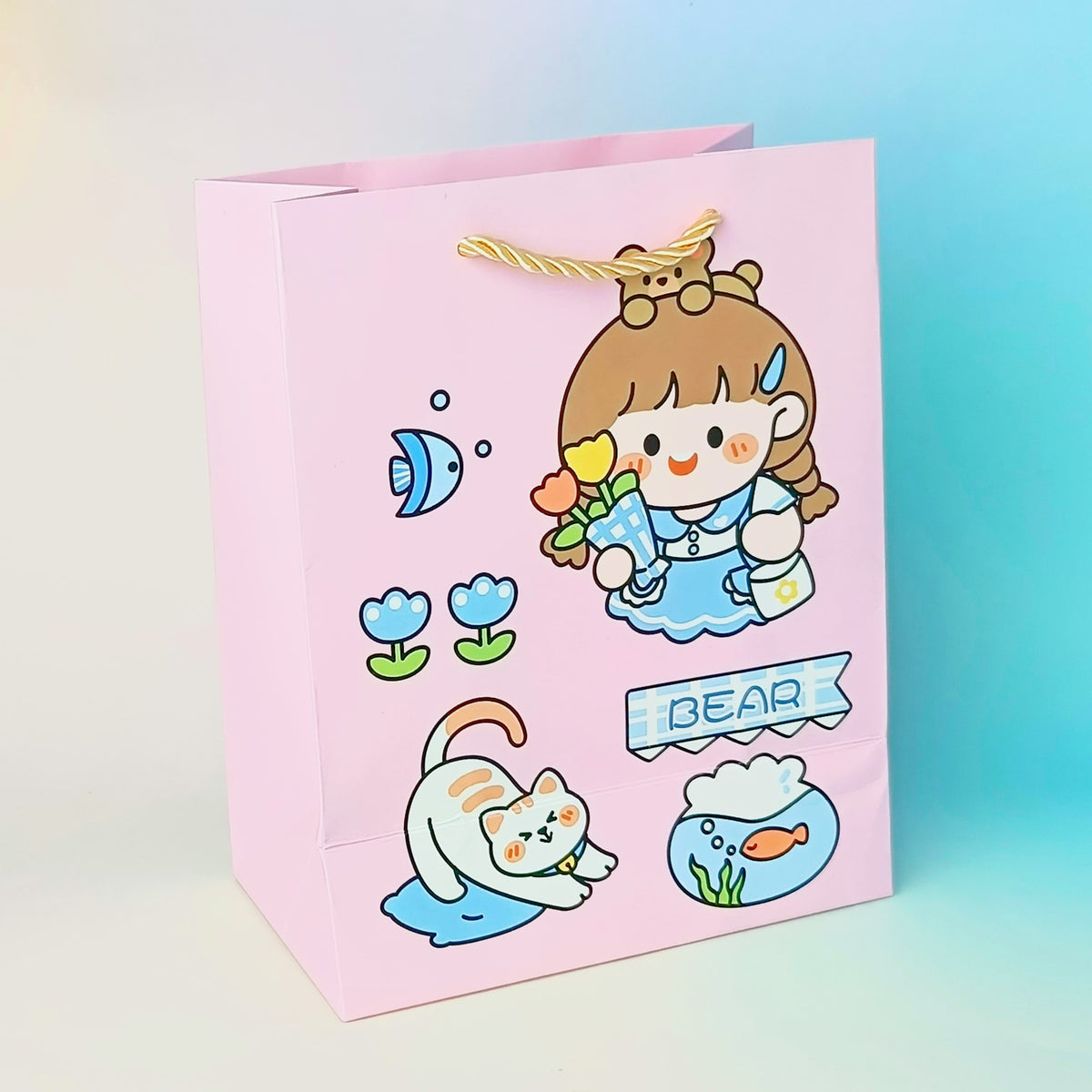 Hello Kawai Girl &amp; Animals Pink - Gift Bag