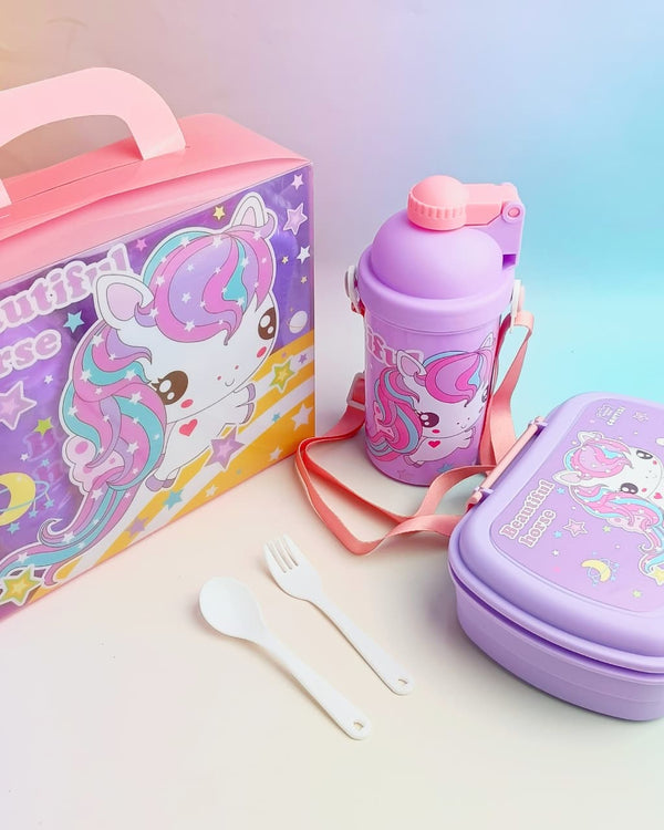 Magical Unicorn Lunch Box & Water Bottle Combo Set - (  3 in 1 )