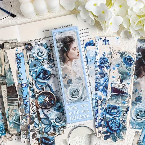 Blue Sea Breeze Floral Series - Bookmark Set Of 30