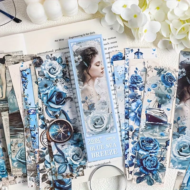Blue Sea Breeze Floral Series - Bookmark Set Of 30