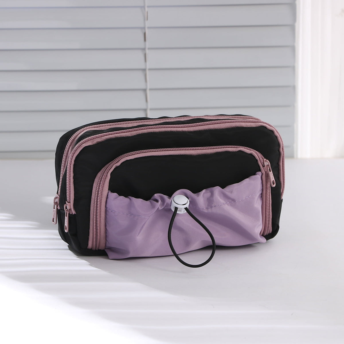 Purple &amp; Black  Large Capacity - 3 Zip Pouch