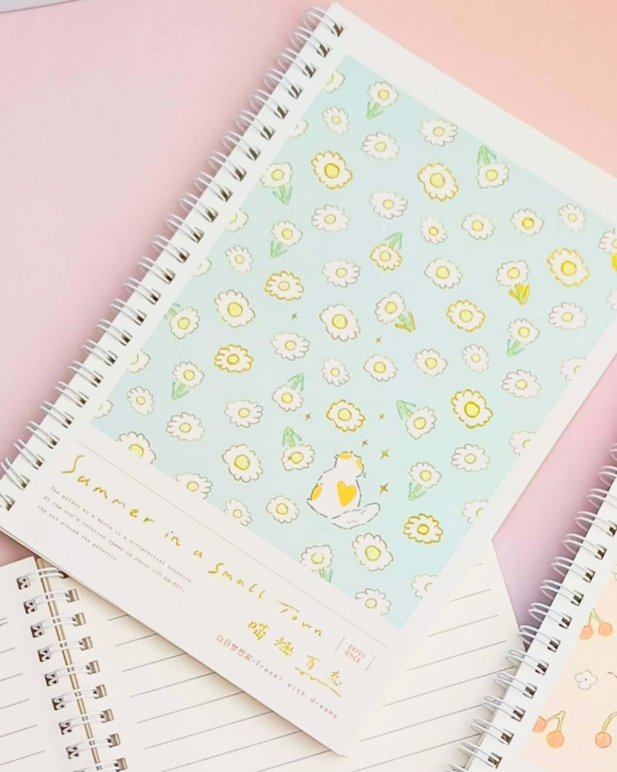 Travel With Dream Cute Cat Spiral Notebook / Journal ( 65 Lined Pages )