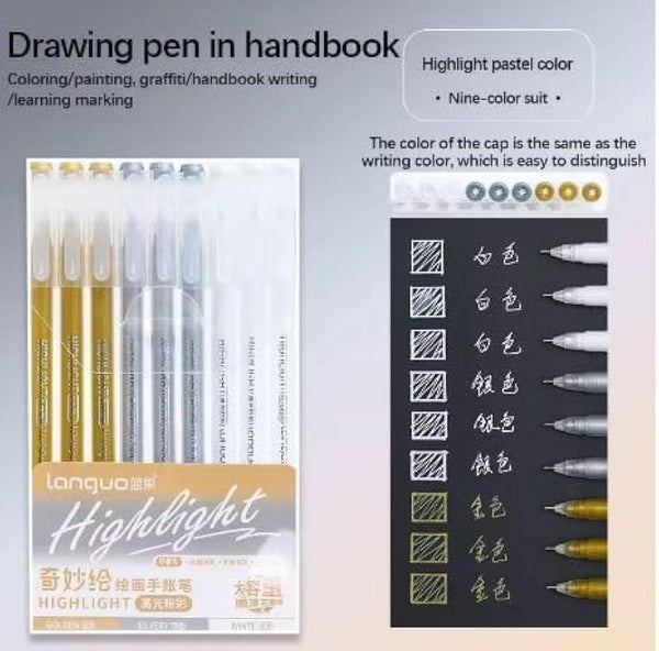 Gold Silver & White Fine Liner Artist - Pen Set Of 9