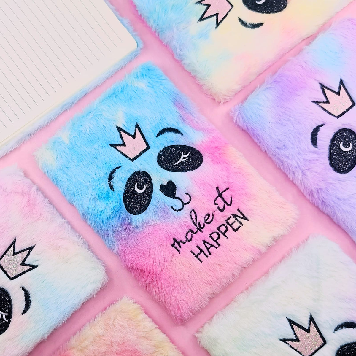 Make it happen Rainbow Panda - Fluffy Journal