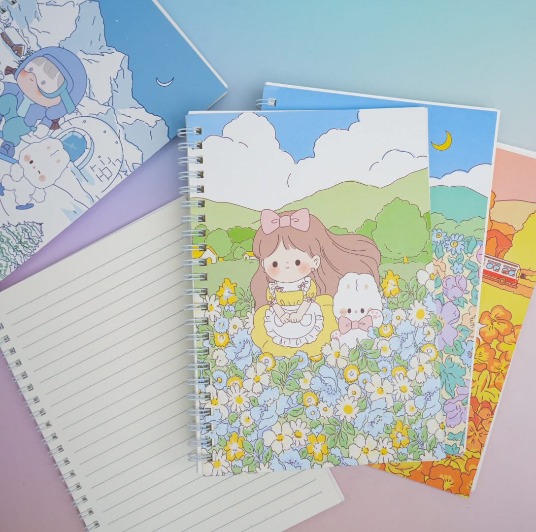 Kawai Girl & Boy Spiral Notebook / Journal ( 58 Lined Pages )