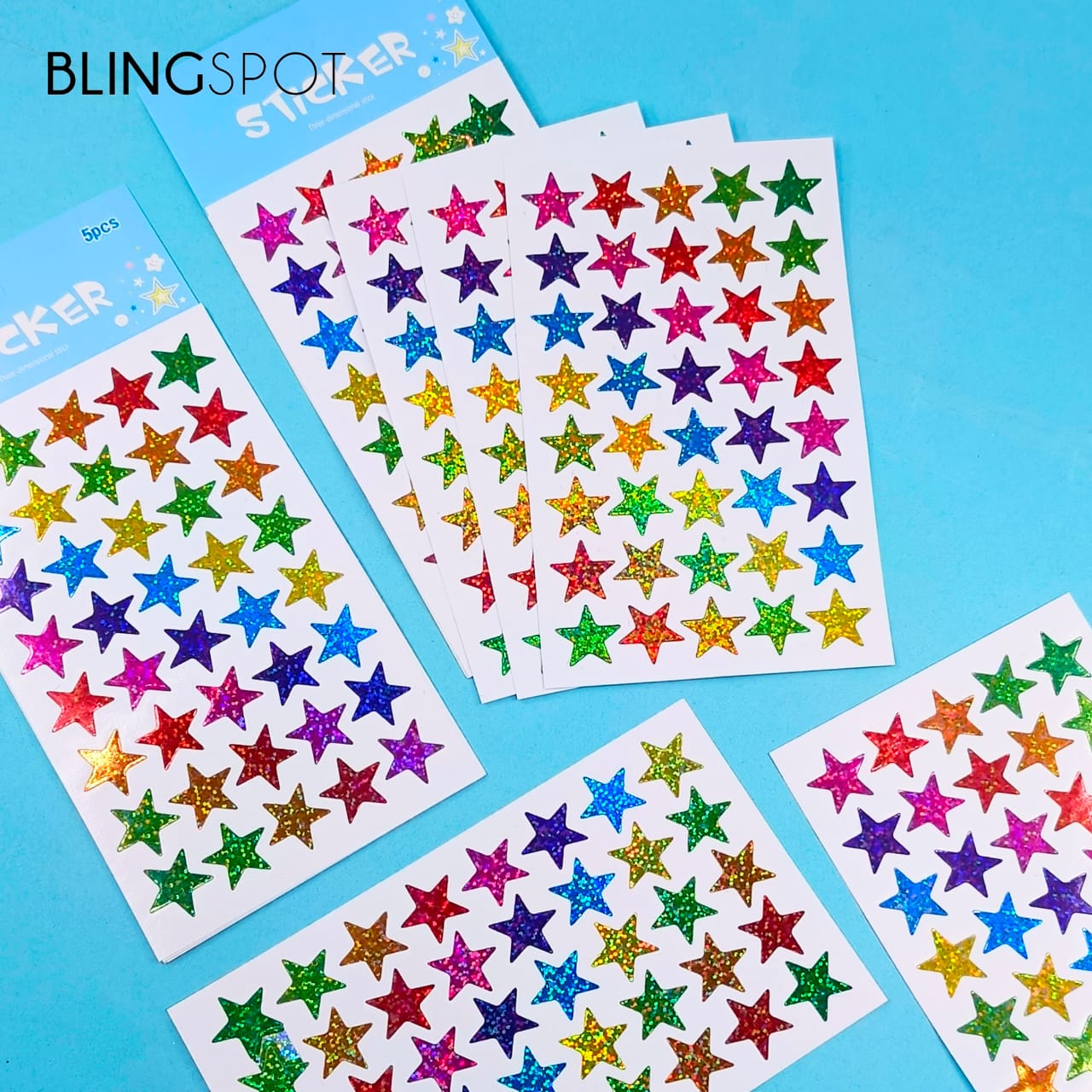 Multi Sparkle Stars Decoration Stickers Set Of 5 Sheets - Style 1