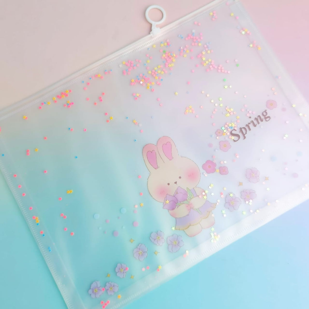 Cute Bunny Spring Flowers - Document Folder Large Pouch
