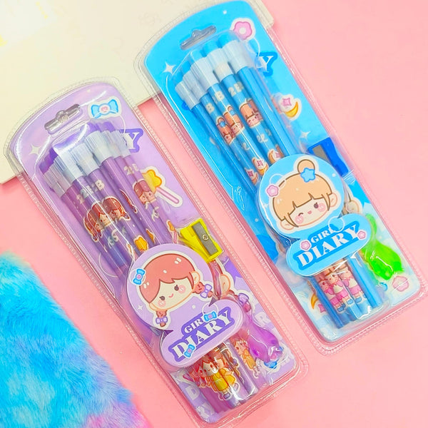 Girl Diary Purple & Blue - Stationery Set