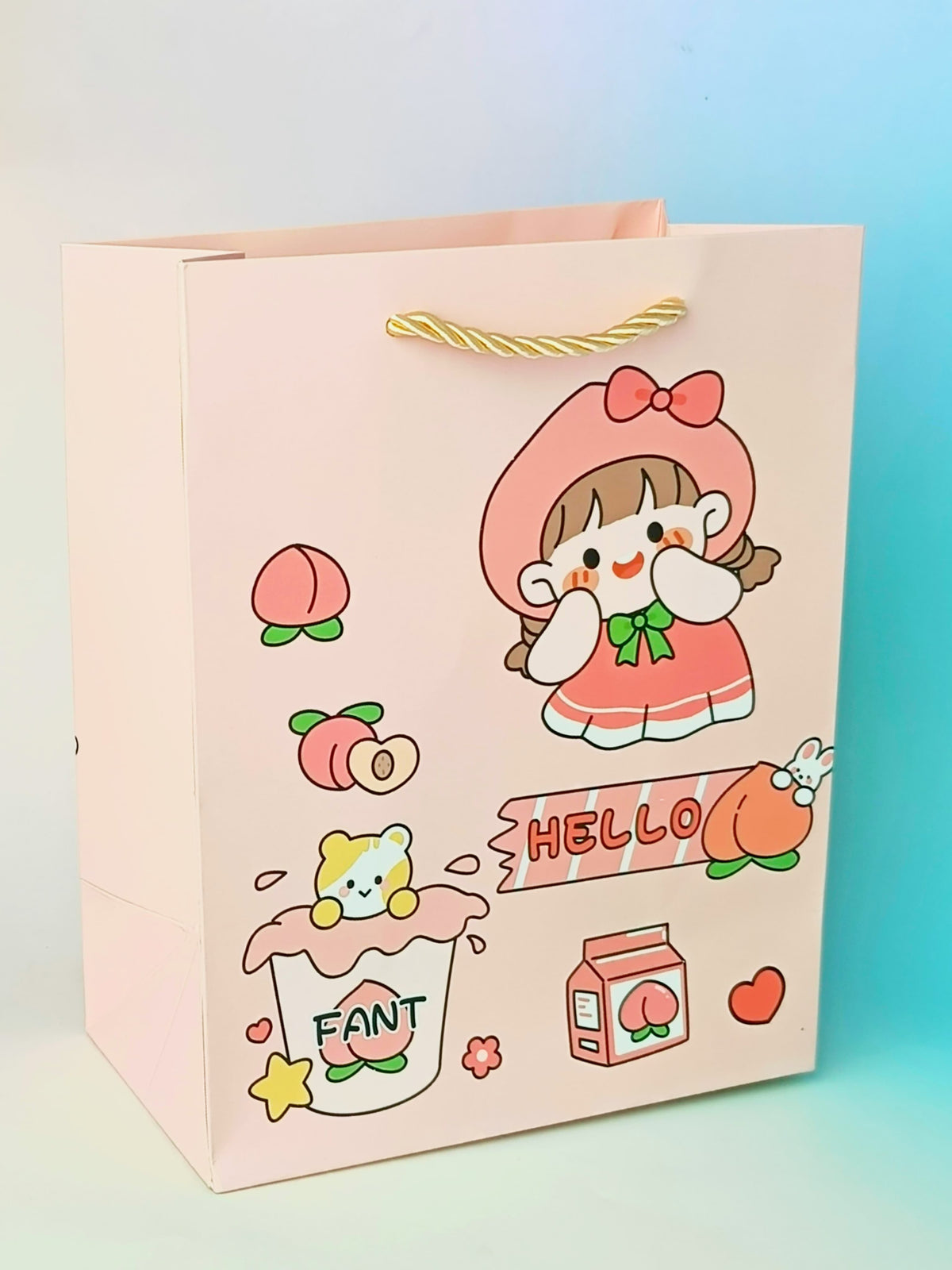 Hello Kawai Girl &amp; Animals Peach - Gift Bag