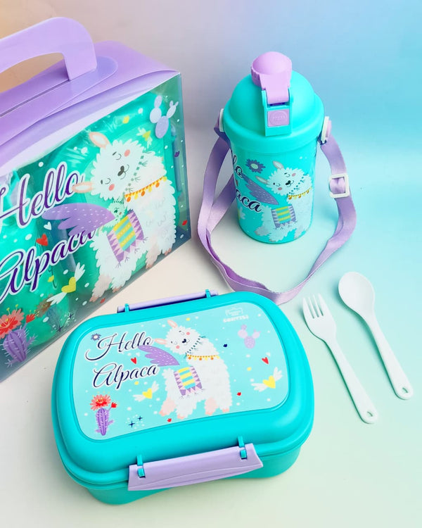 Hello Alpaca Lunch Box & Water Bottle Combo Set - (  3 in 1 )