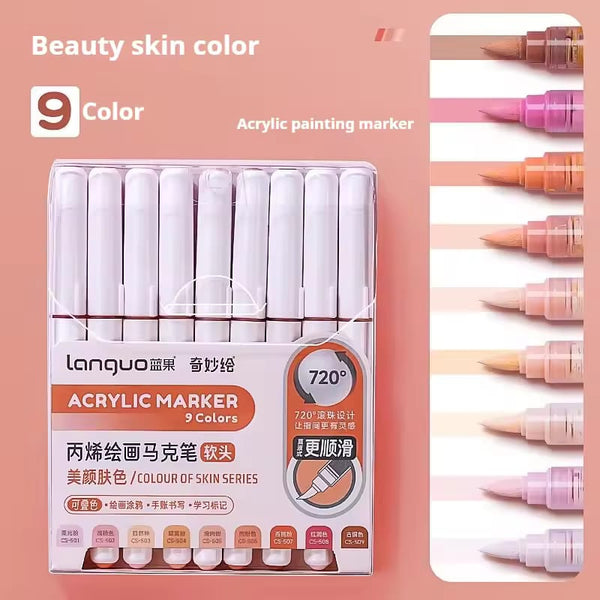 Soft Head Acrylic Painting Marker - Set Of 9 ( Color Of Skin Series )