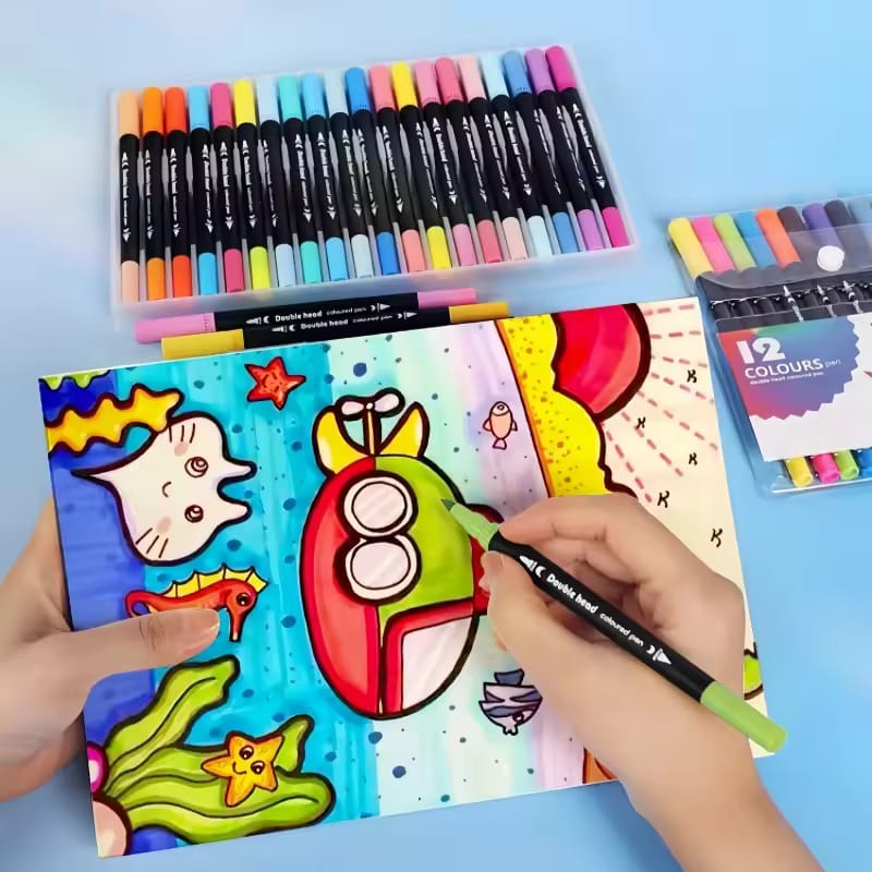 Soft Head Double Tip ( 2in 1 ) Markers Set Of 12 / 24 / 36