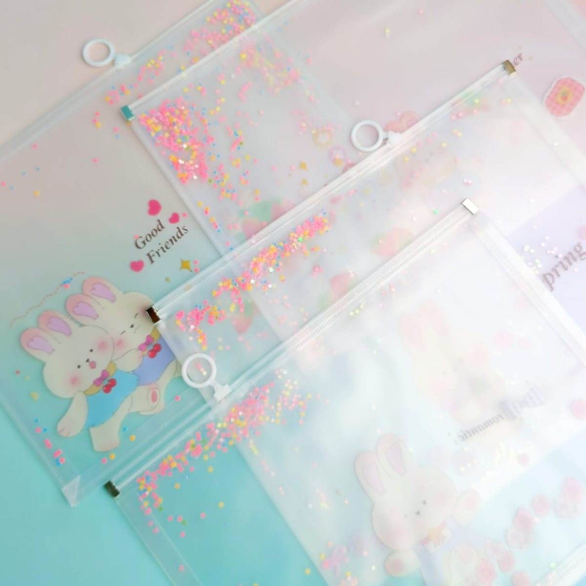 Cute Bunny Spring Flowers - Document Folder Large Pouch