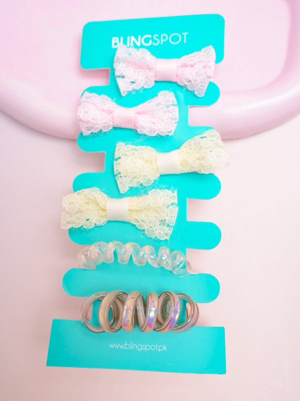 Pastel Bow Clips & Hair Ties - Hair Accessories Style 13