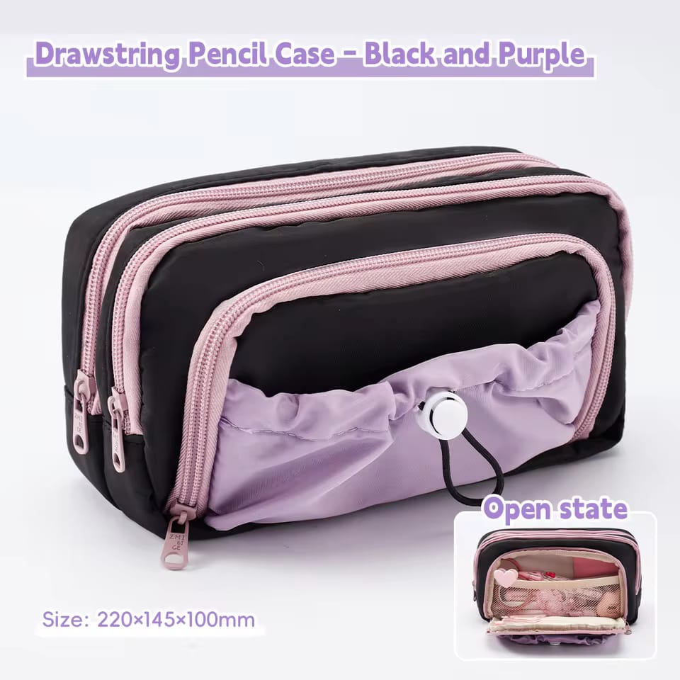 Purple &amp; Black  Large Capacity - 3 Zip Pouch